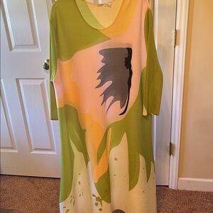Luxe Green and Pink Abstract Long Sleeve Dress One Size
